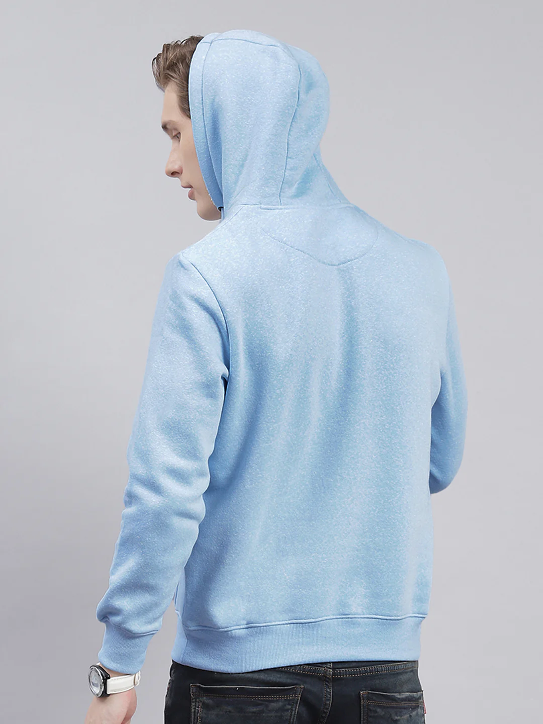 Men Blue Solid Hooded Full Sleeve Sweatshirts - Image 7