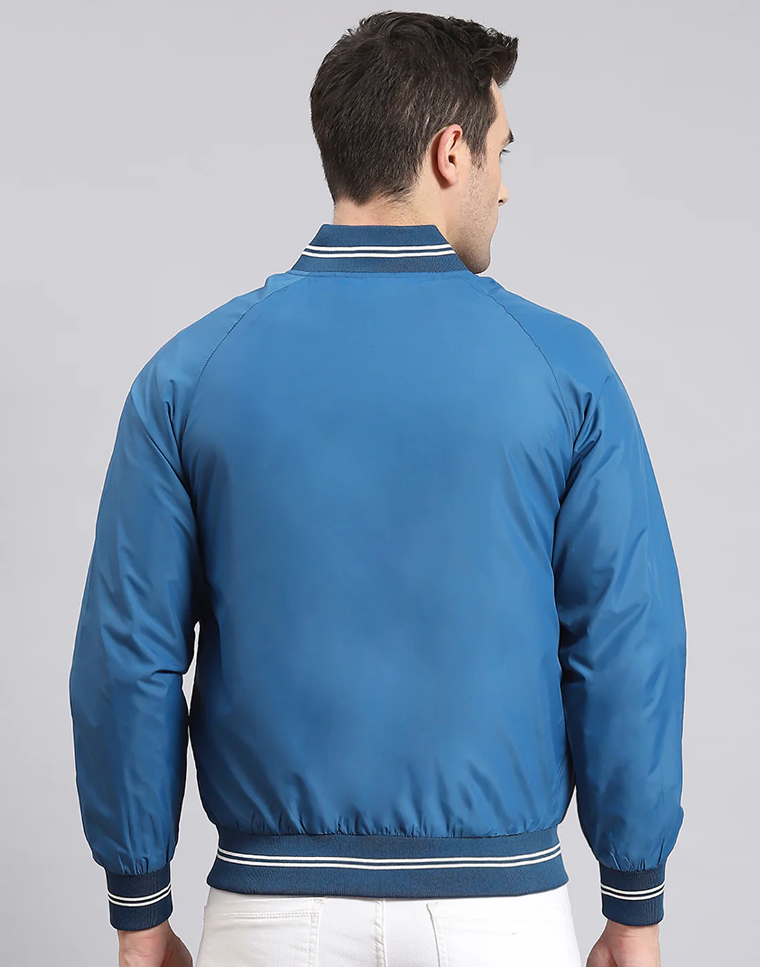 Men Blue Solid Mandarin Collar Full Sleeve Jacket - Image 7