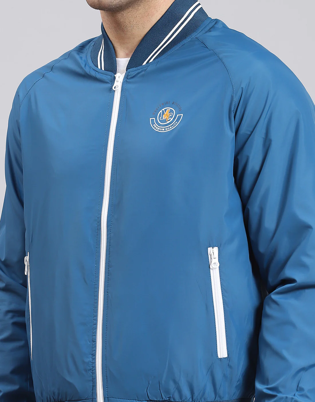 Men Blue Solid Mandarin Collar Full Sleeve Jacket - Image 8