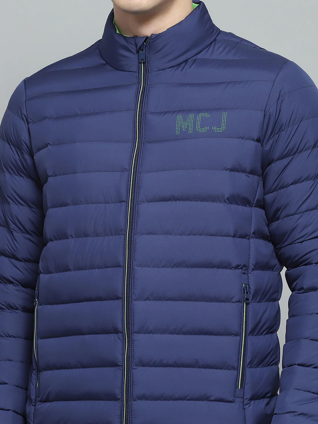 Men Blue Solid Mock Neck Full Sleeve Jacket - Image 7