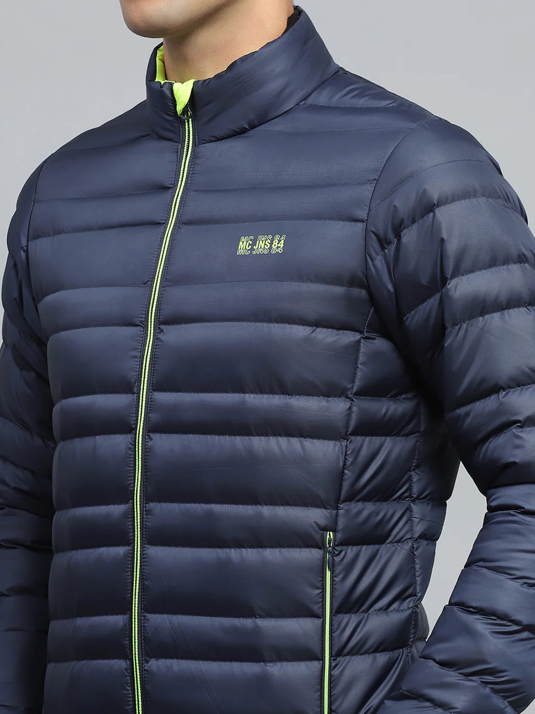 Men Blue Solid Mock Neck Full Sleeve Jacket - Image 6
