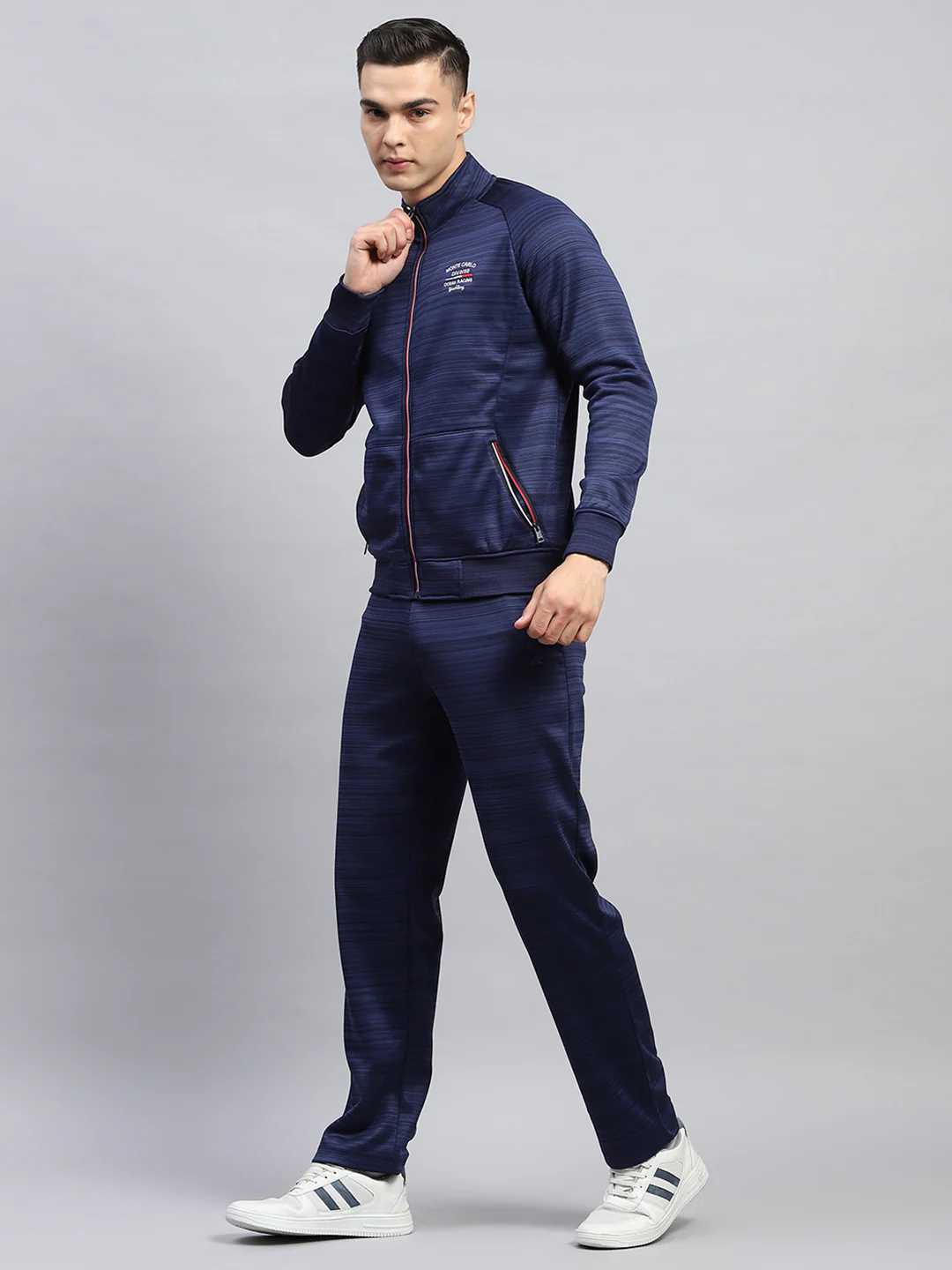 Men Blue Solid Mock Neck Full Sleeve Winter Tracksuit - Image 3
