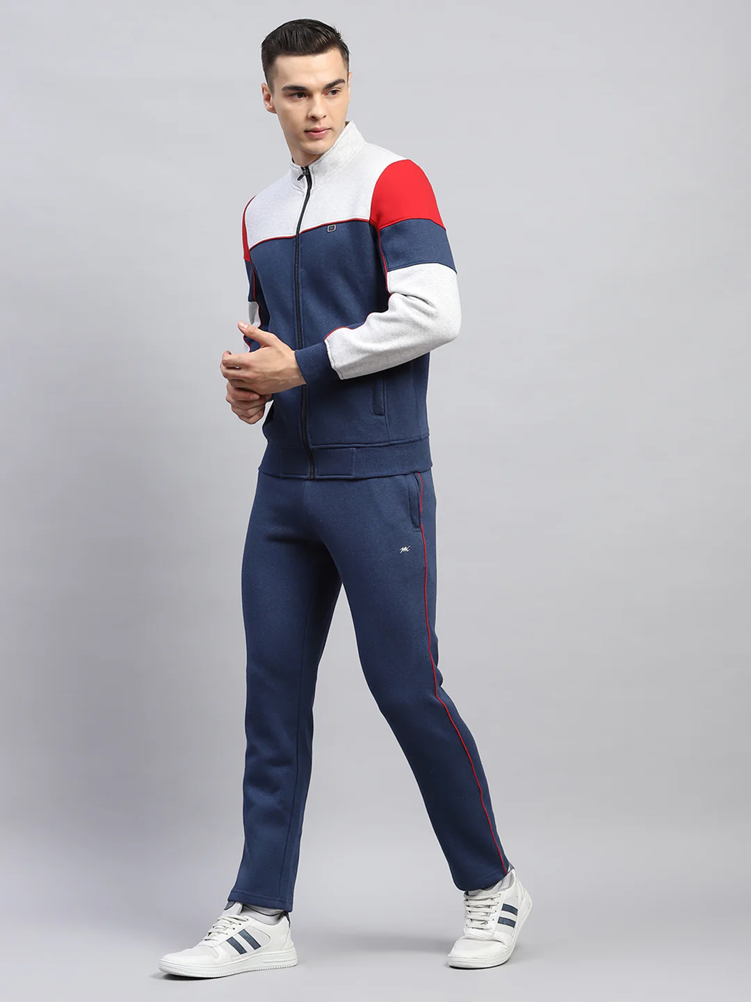 Men Blue Solid Mock Neck Full Sleeve Winter Tracksuit - Image 3