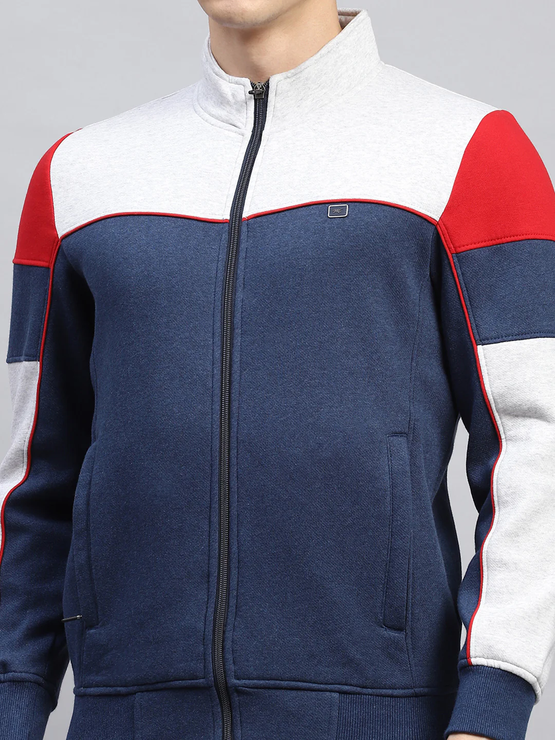 Men Blue Solid Mock Neck Full Sleeve Winter Tracksuit - Image 6