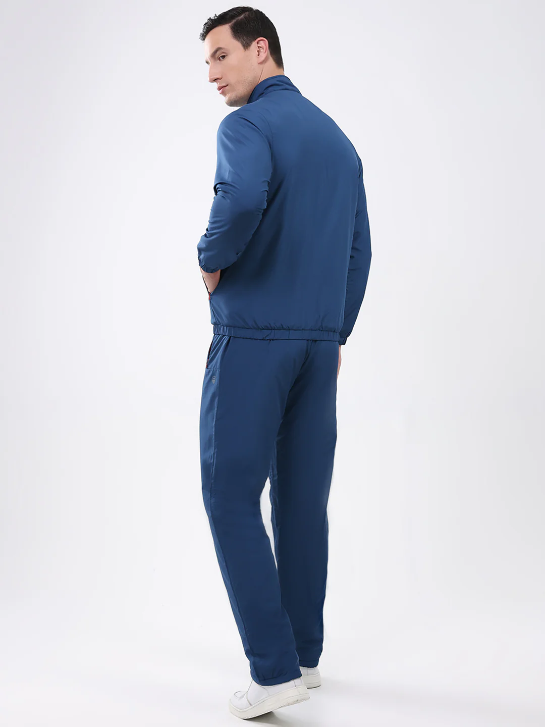 Men Blue Solid Mock Neck Full Sleeve Winter Tracksuit - Image 5