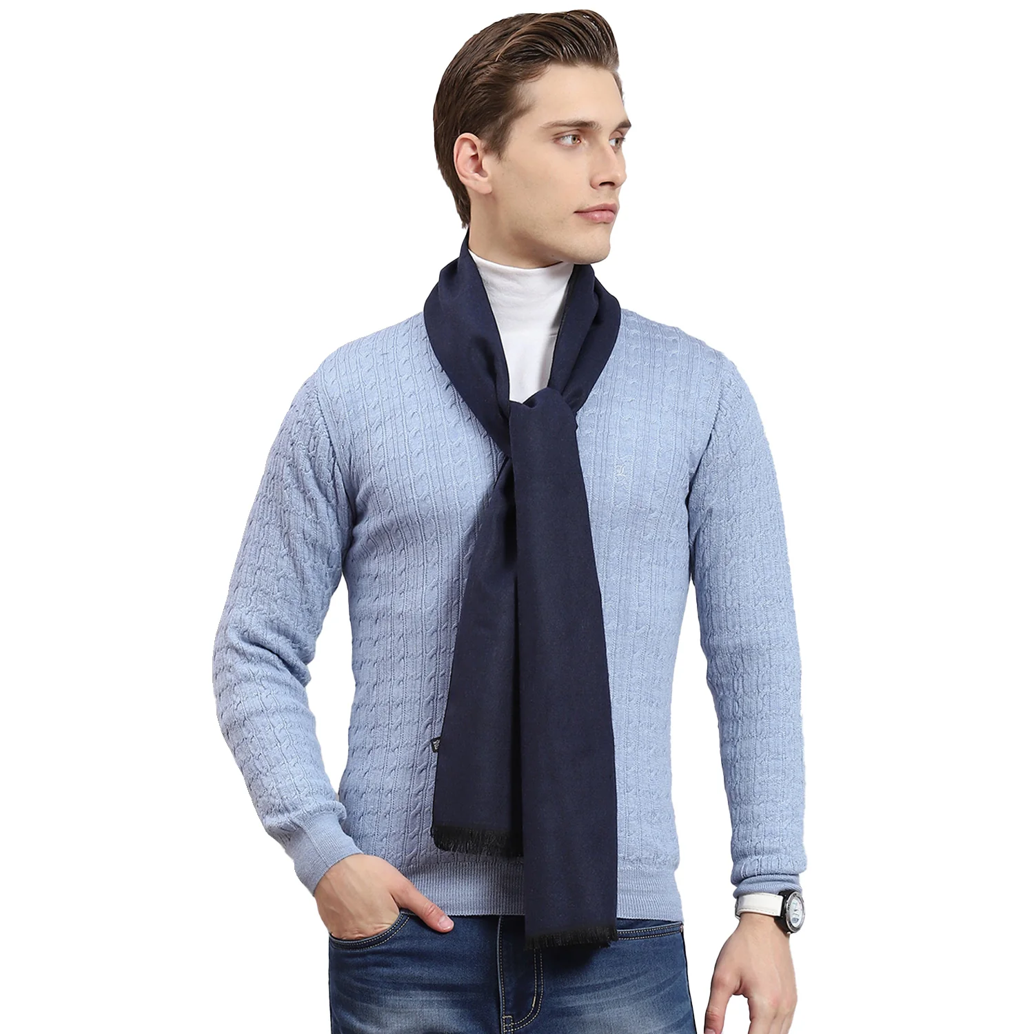Men Blue Solid Muffler - Image 6
