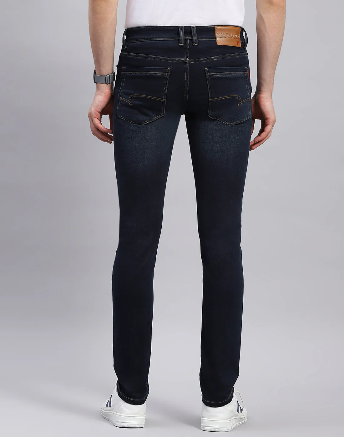 Men Blue Solid Narrow Fit Denim - Image 5