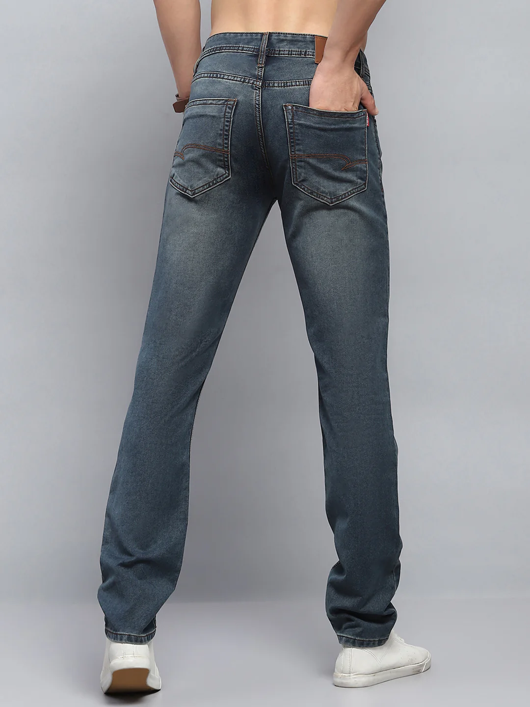 Men Blue Solid Narrow Fit Denim - Image 5