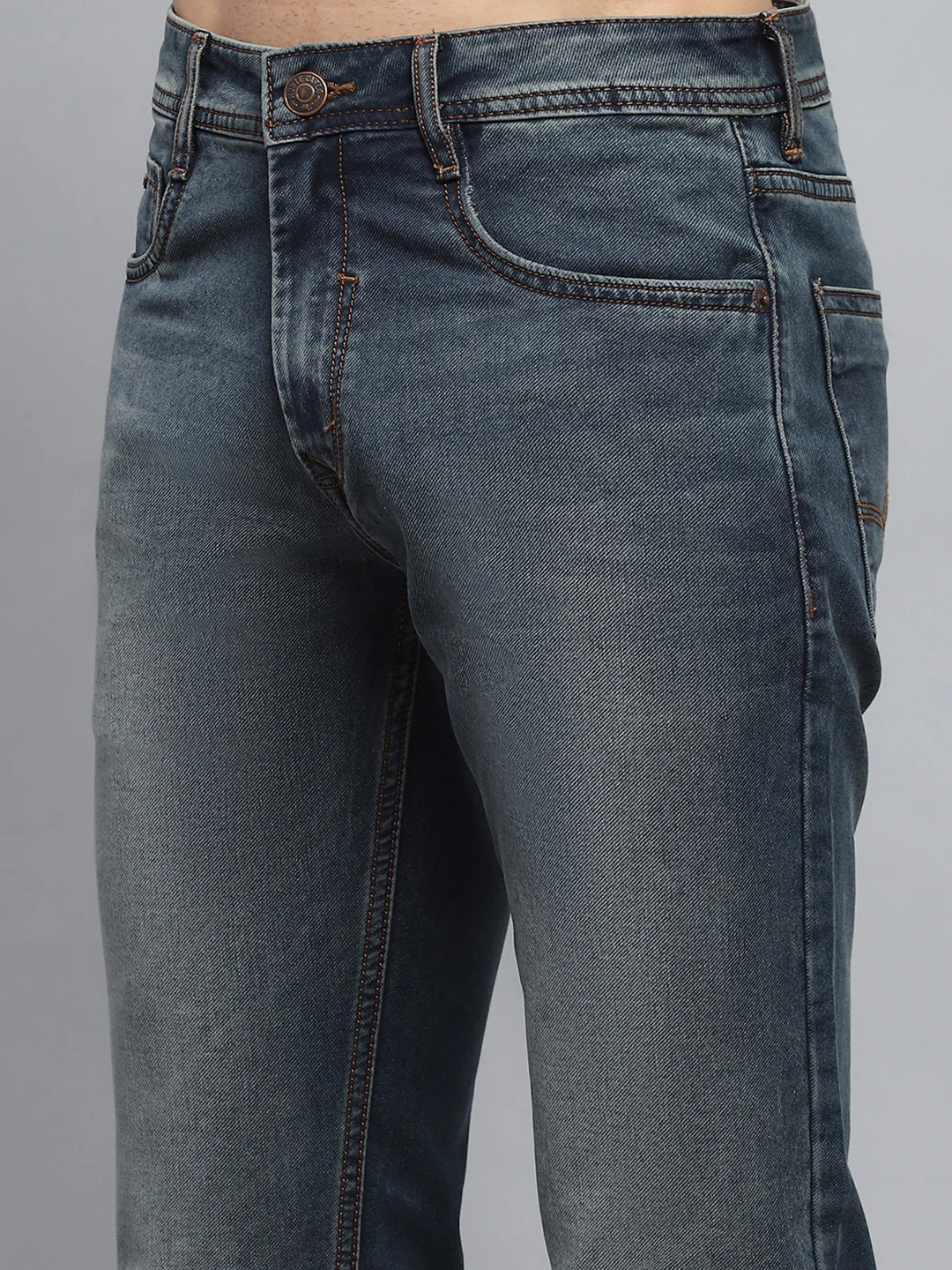 Men Blue Solid Narrow Fit Denim - Image 6