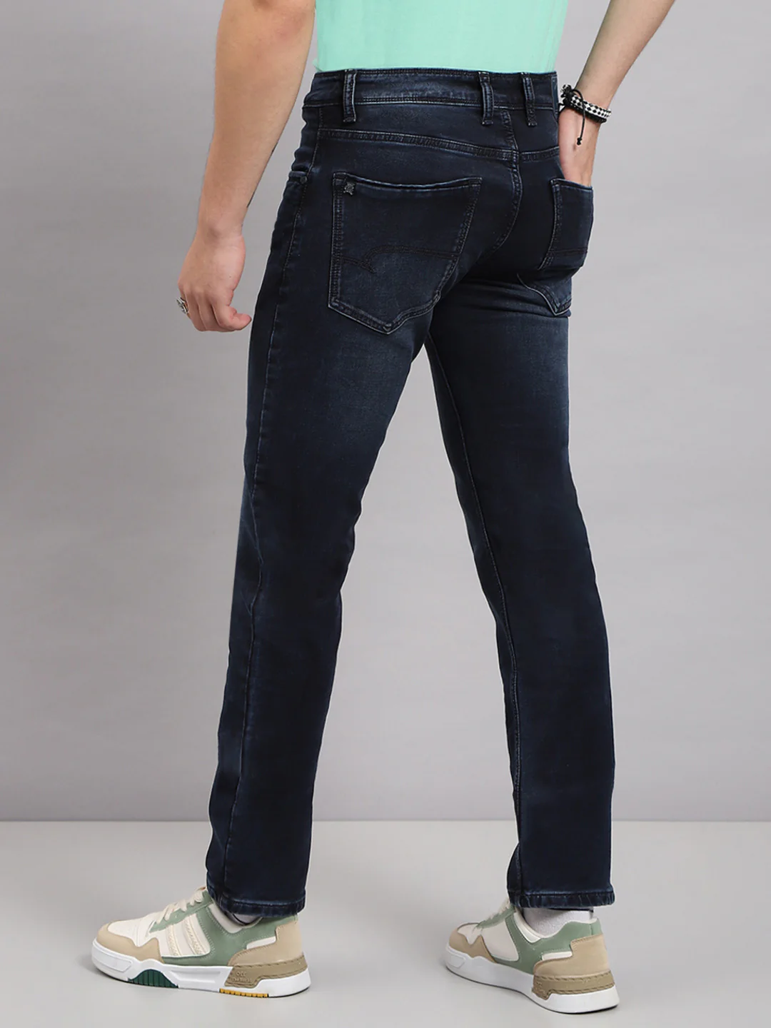 Men Blue Solid Narrow Fit Denim - Image 5