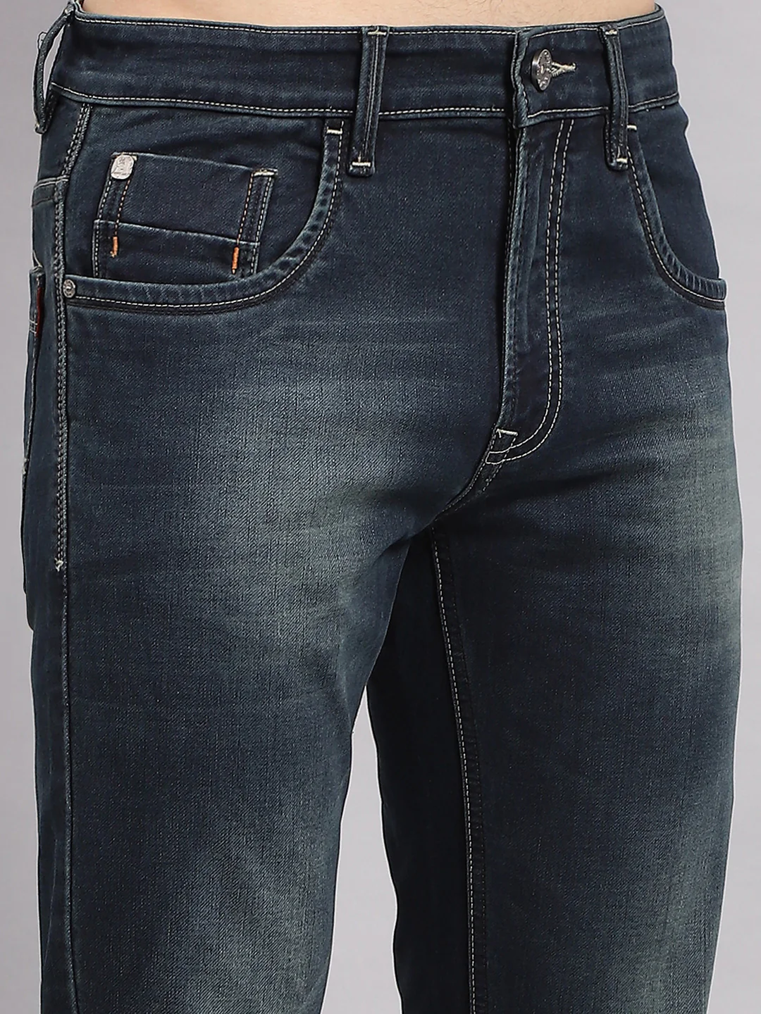Men Blue Solid Narrow Fit Denim - Image 6