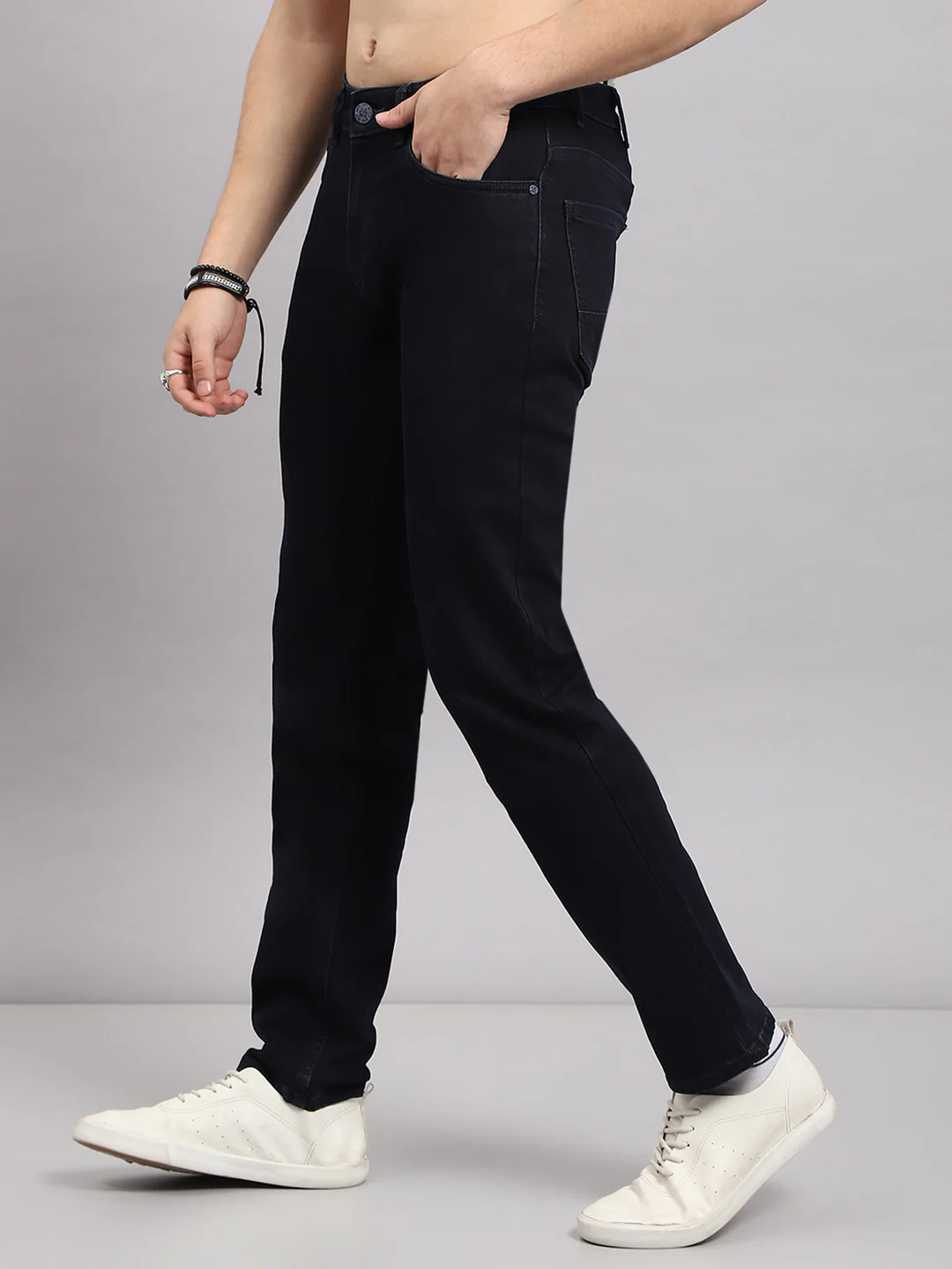 Men Blue Solid Narrow Fit Denim - Image 3