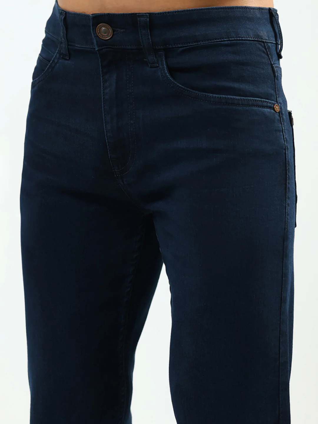 Men Blue Solid Narrow Fit Denim - Image 6