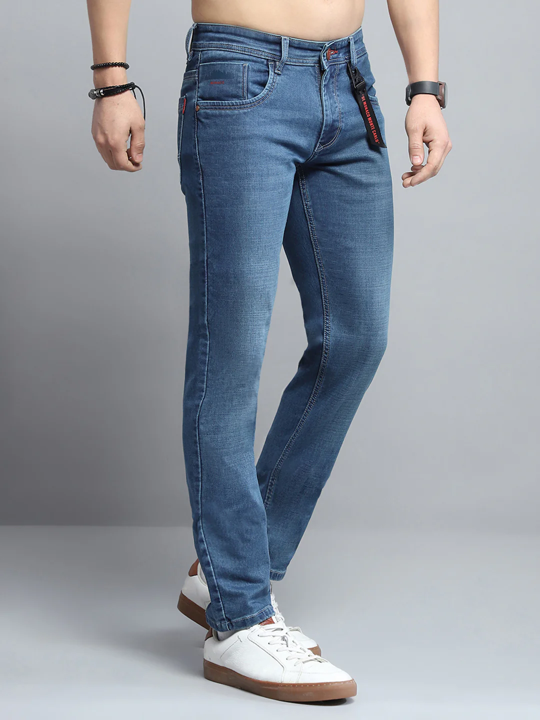 Men Blue Solid Narrow Fit Denim - Image 4