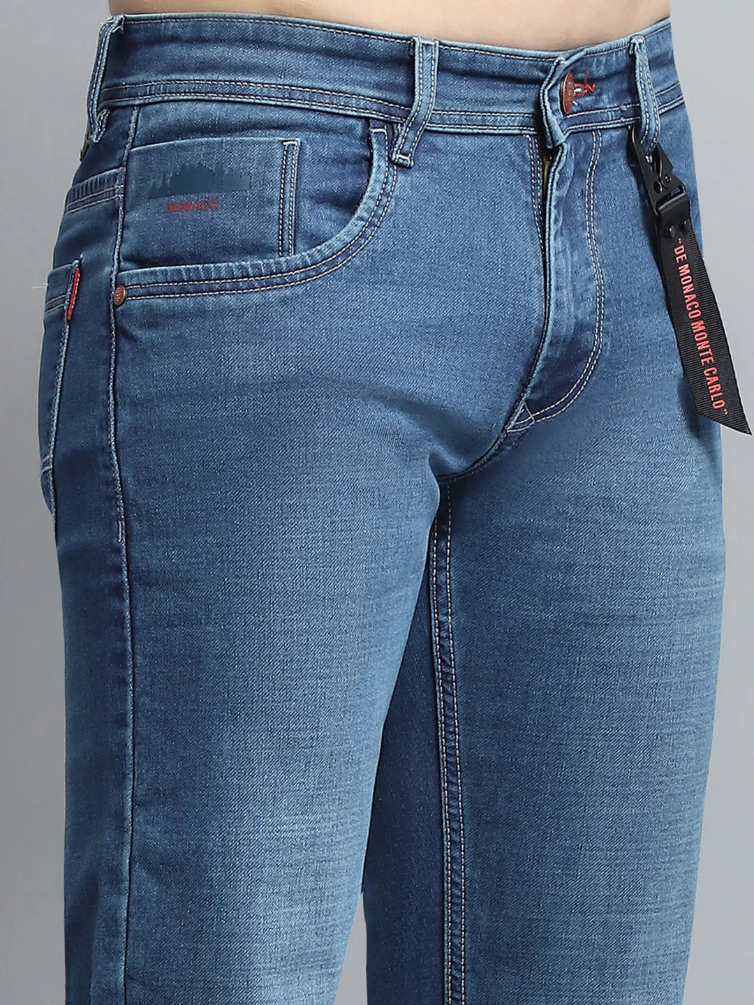Men Blue Solid Narrow Fit Denim - Image 6