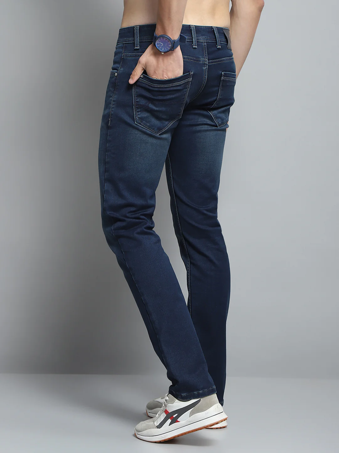 Men Blue Solid Narrow Fit Denim - Image 5