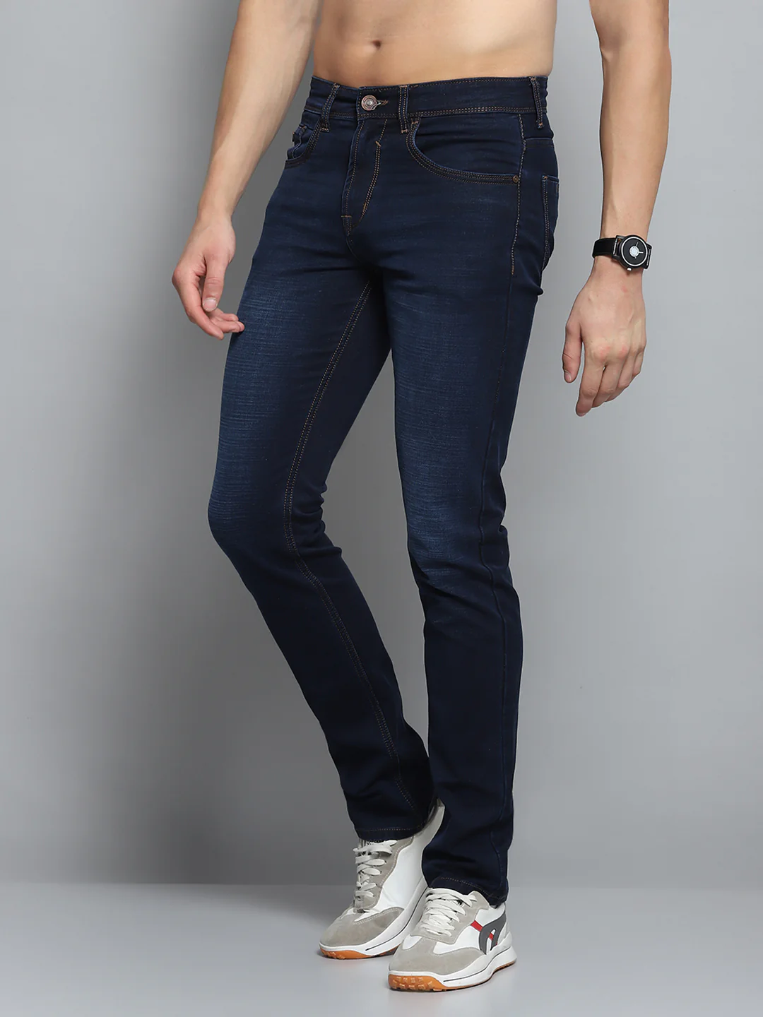 Men Blue Solid Narrow Fit Denim - Image 3