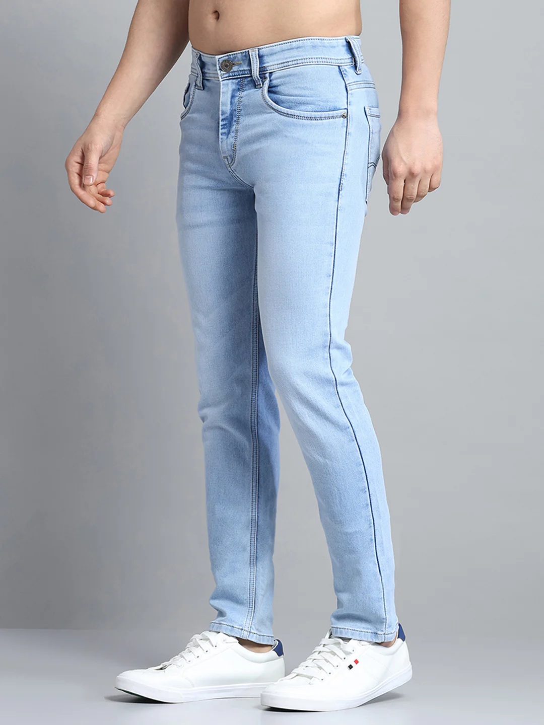 Men Blue Solid Narrow Fit Denim - Image 3