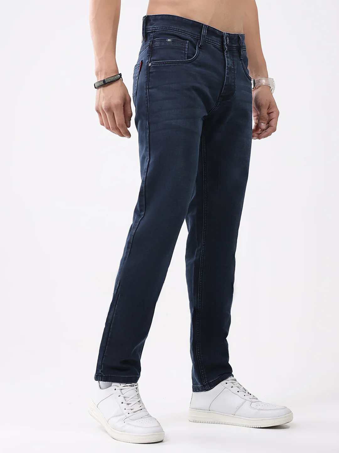 Men Blue Solid Narrow Fit Denim - Image 4