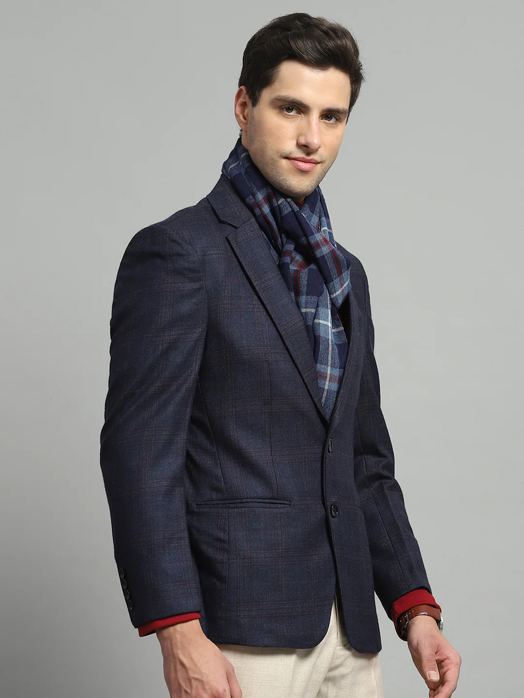 Luxuria Men Blue Solid Notch Lapel Collar Full Sleeve Coat - Image 4