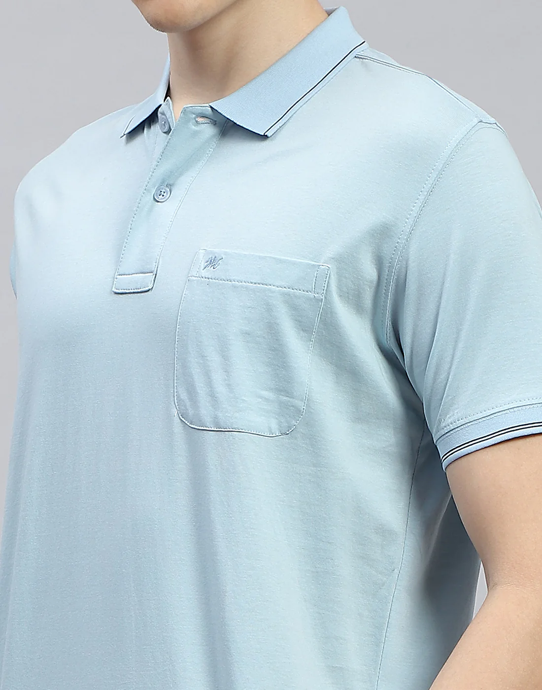 Men Blue Solid Polo Collar Half Sleeve T-Shirt - Image 7