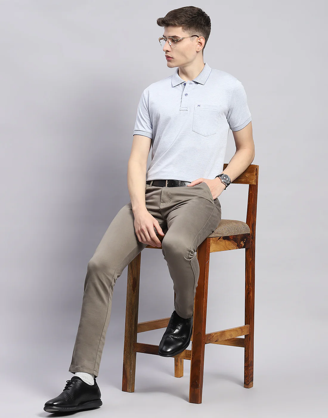 Men Blue Solid Polo Collar Half Sleeve T-Shirt - Image 2