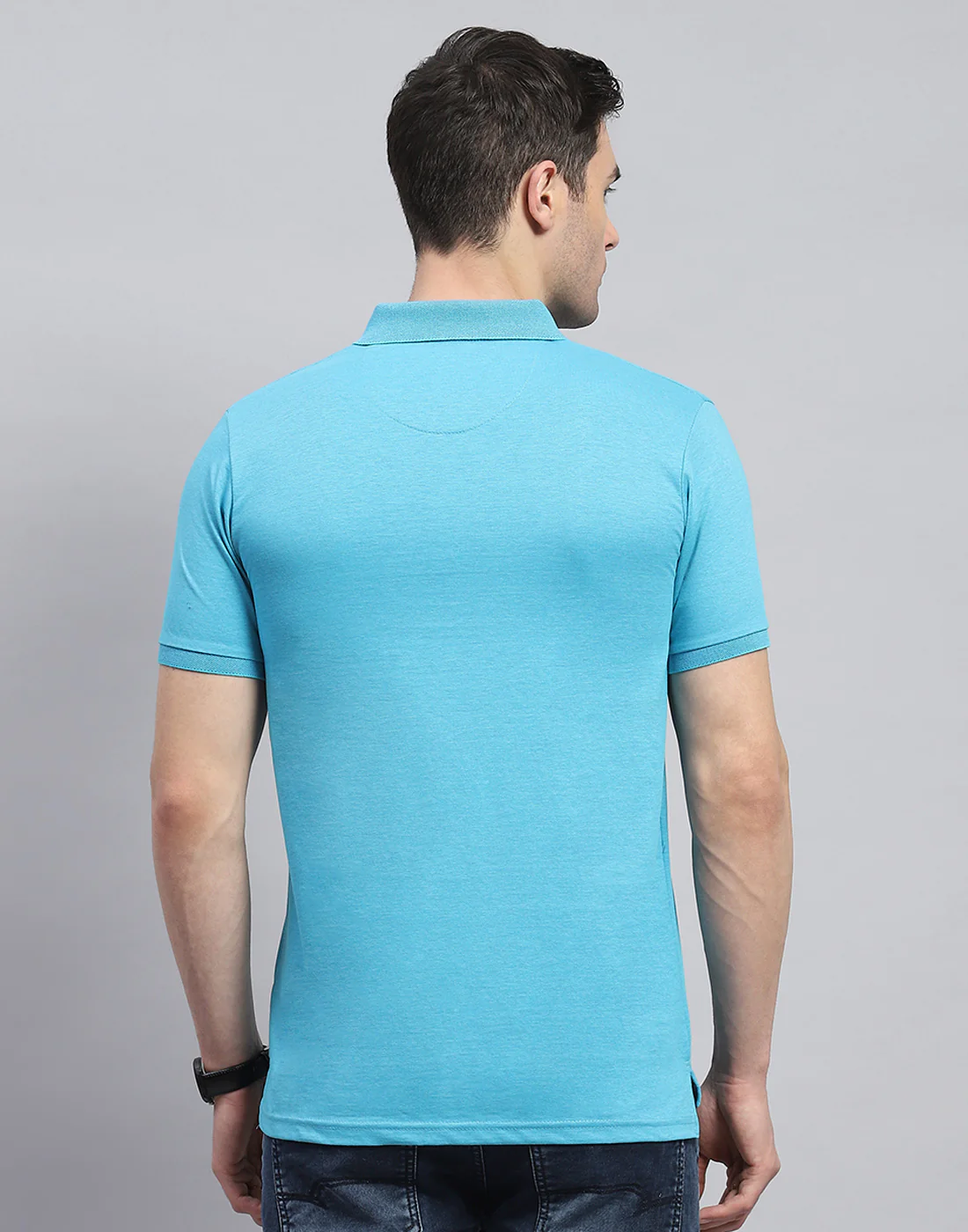 Men Blue Solid Polo Collar Half Sleeve T-Shirt - Image 5