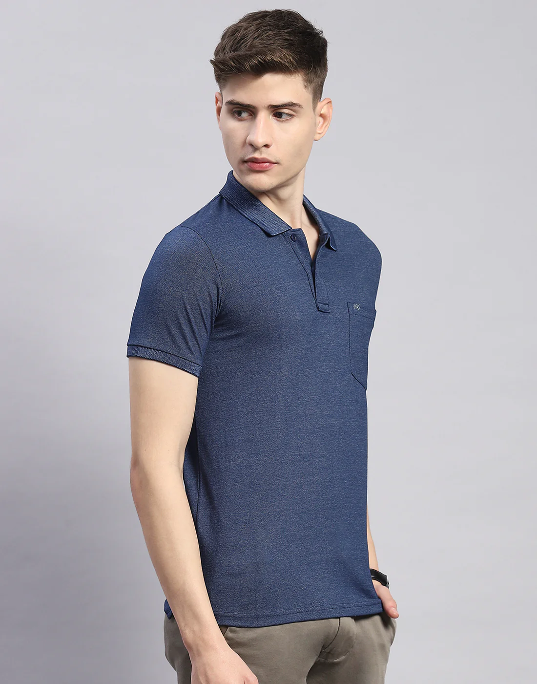 Men Blue Solid Polo Collar Half Sleeve T-Shirt - Image 4