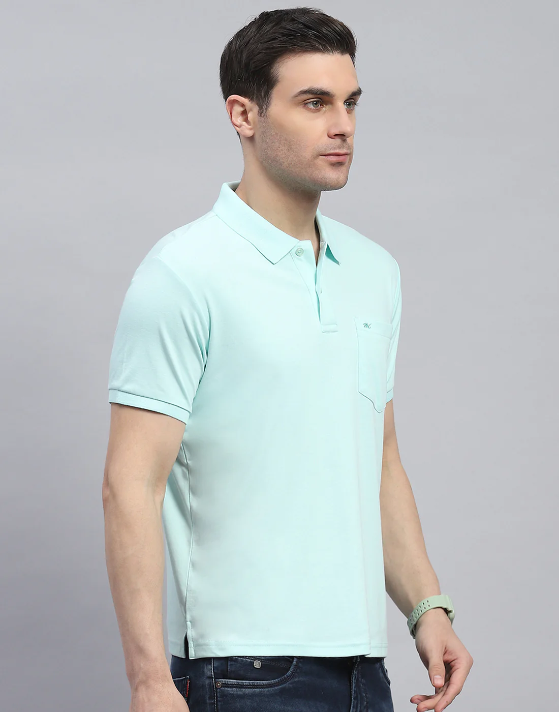 Men Blue Solid Polo Collar Half Sleeve T-Shirt - Image 5