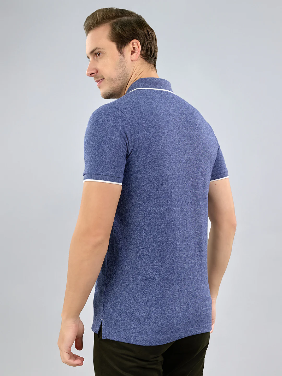 Men Blue Solid Polo Collar Half Sleeve T-Shirt - Image 4