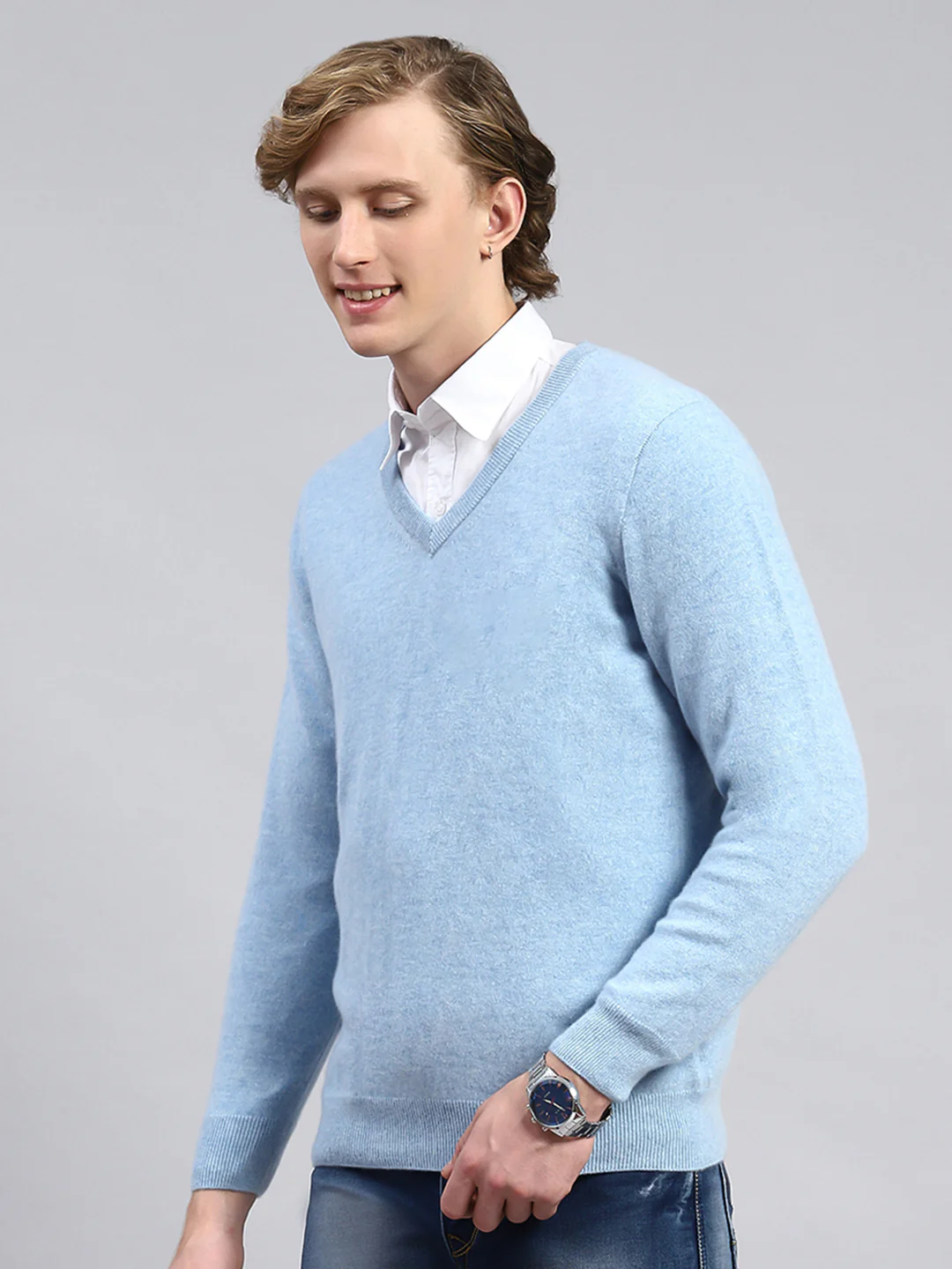 Men Blue Solid Pullover - Image 4