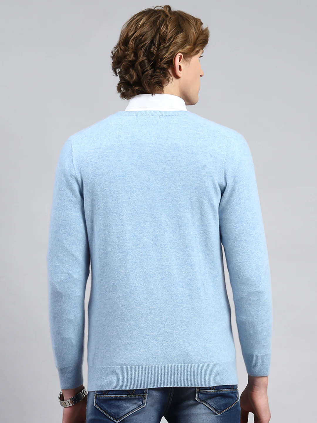 Men Blue Solid Pullover - Image 5