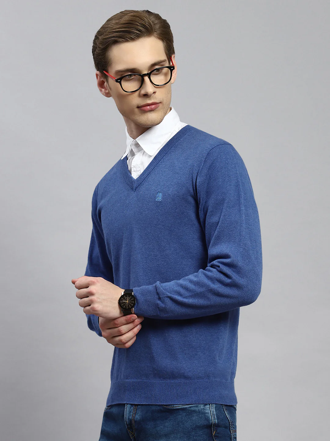 Men Blue Solid Pullover - Image 4