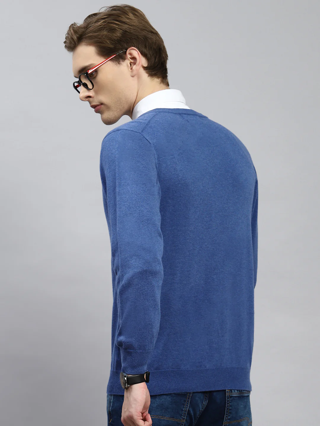 Men Blue Solid Pullover - Image 5