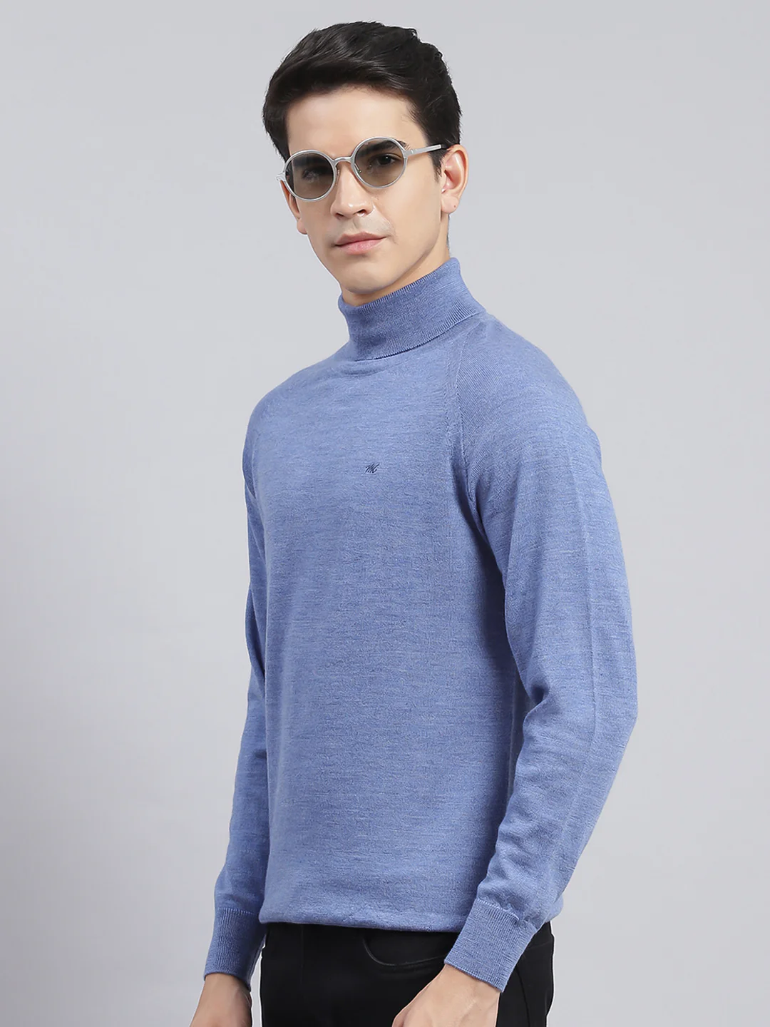 Men Blue Solid Pure Wool Pullover - Image 3