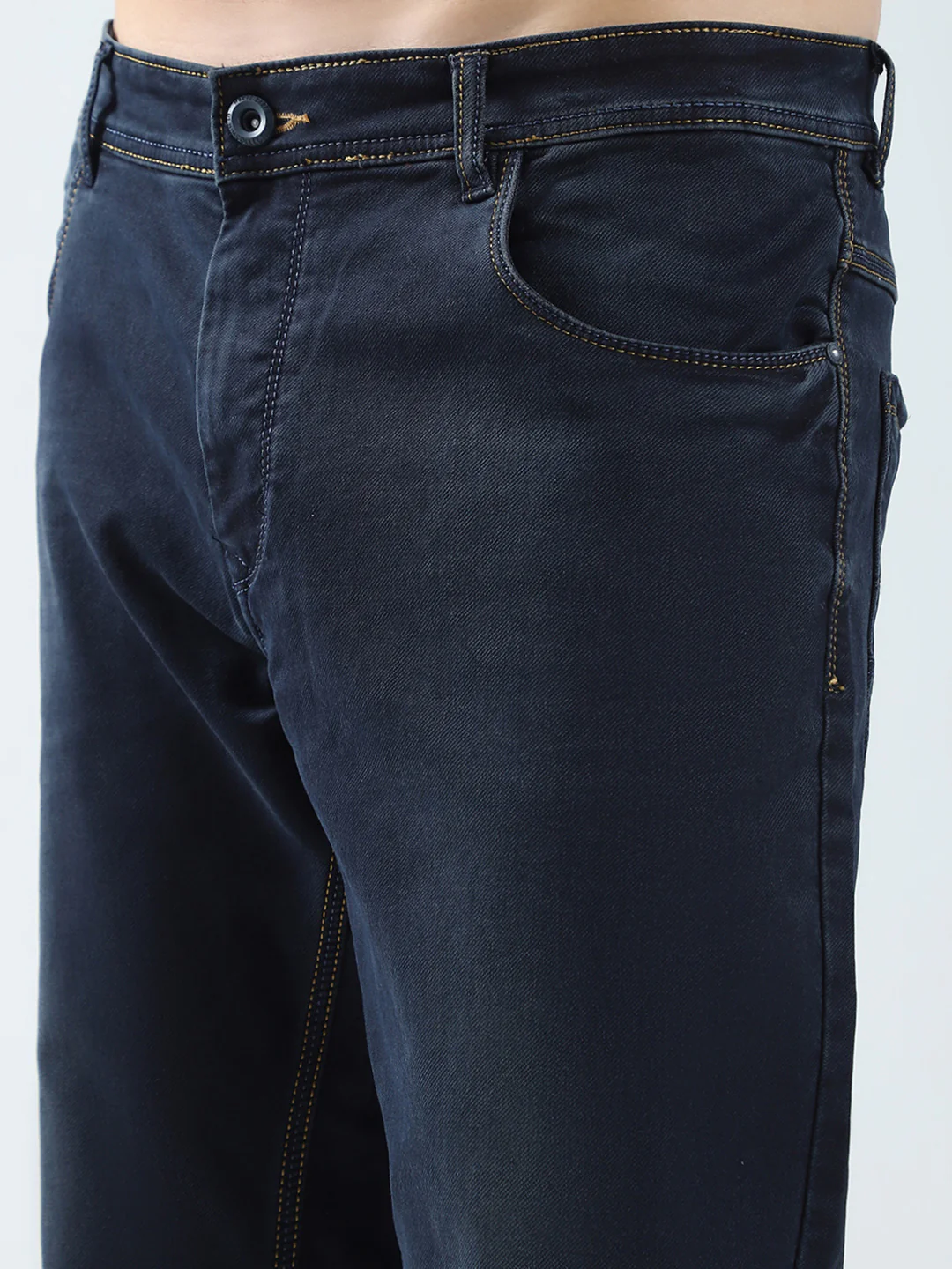 Men Blue Solid Regular Fit Denim - Image 6