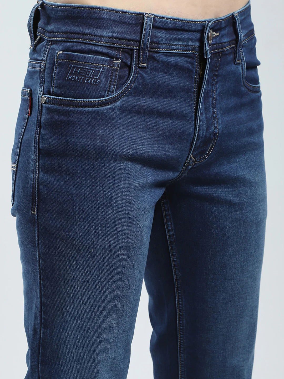 Men Blue Solid Narrow Fit Denim - Image 6