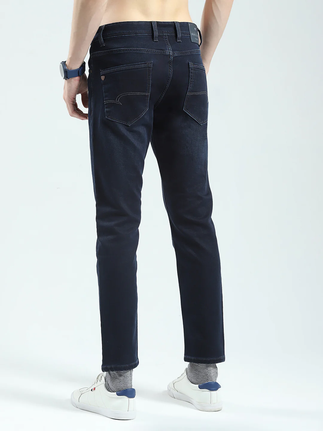 Men Blue Solid Ankle Length Denim - Image 5