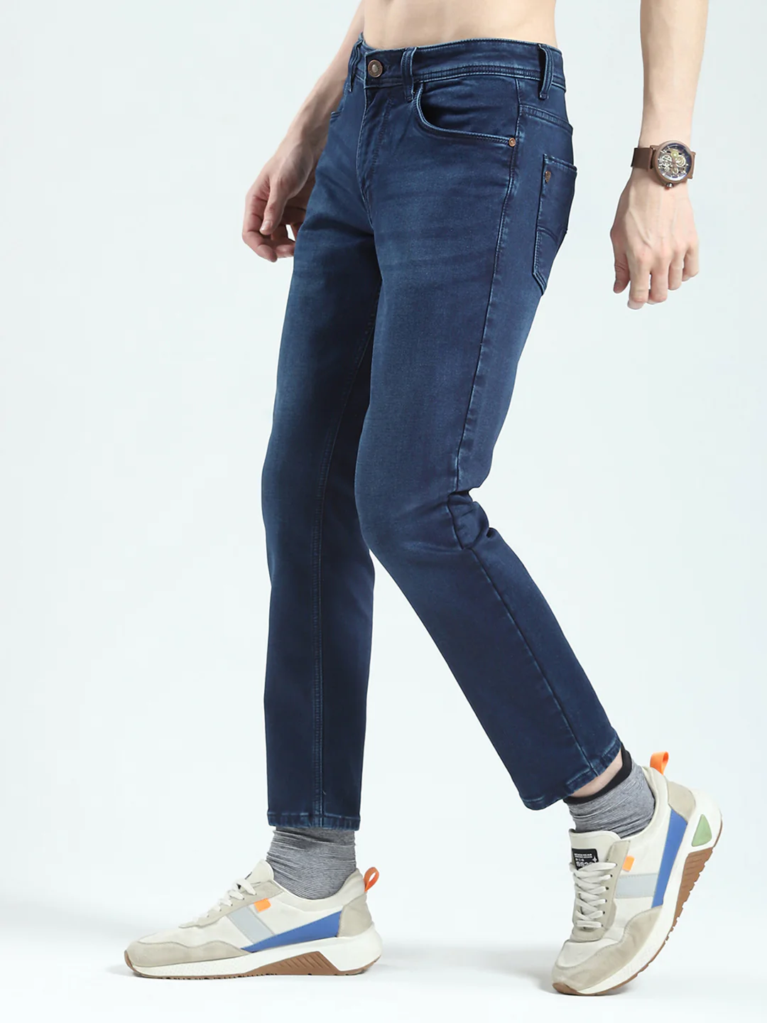 Men Blue Solid Ankle Length Denim - Image 3