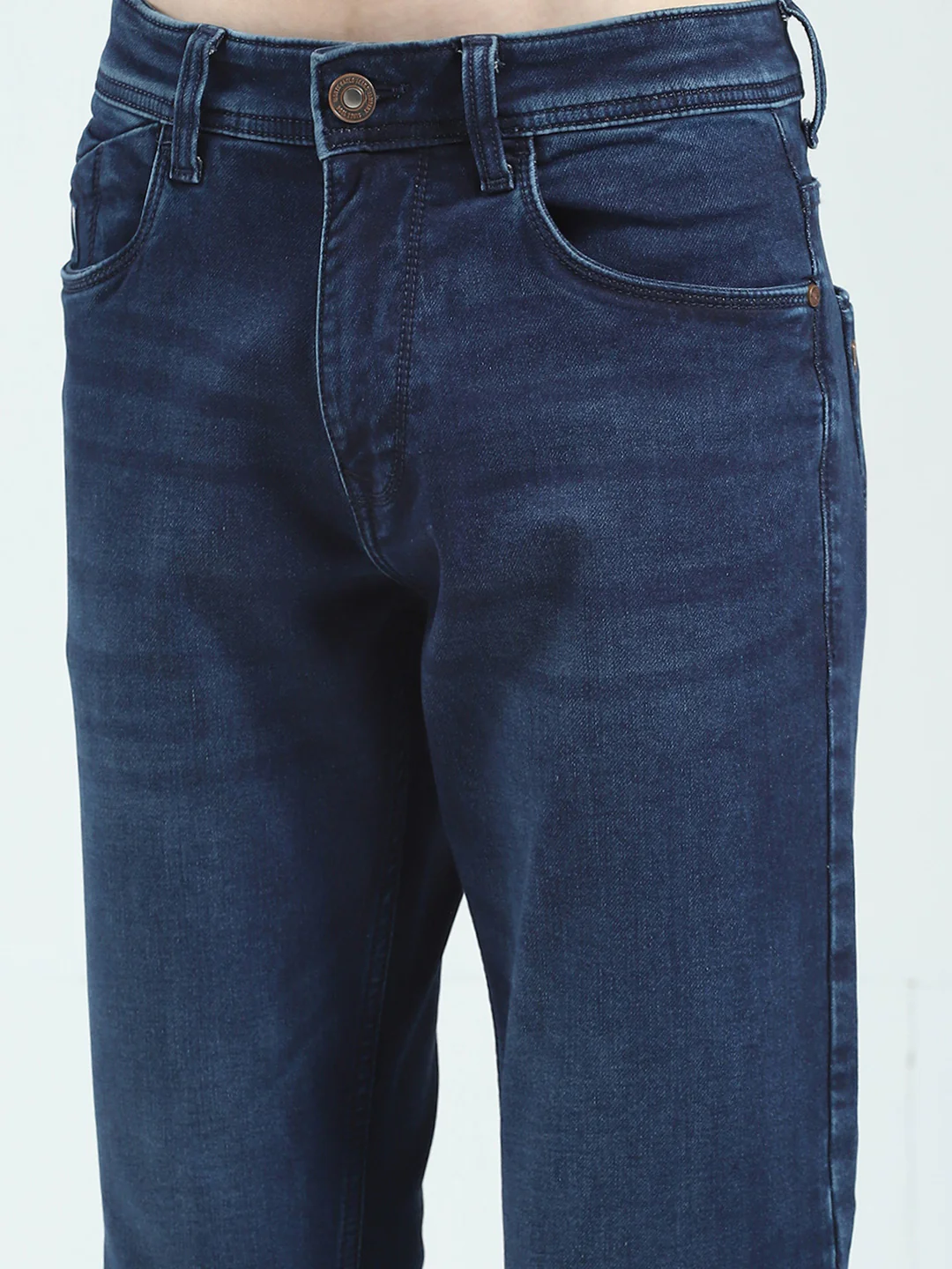 Men Blue Solid Ankle Length Denim - Image 6