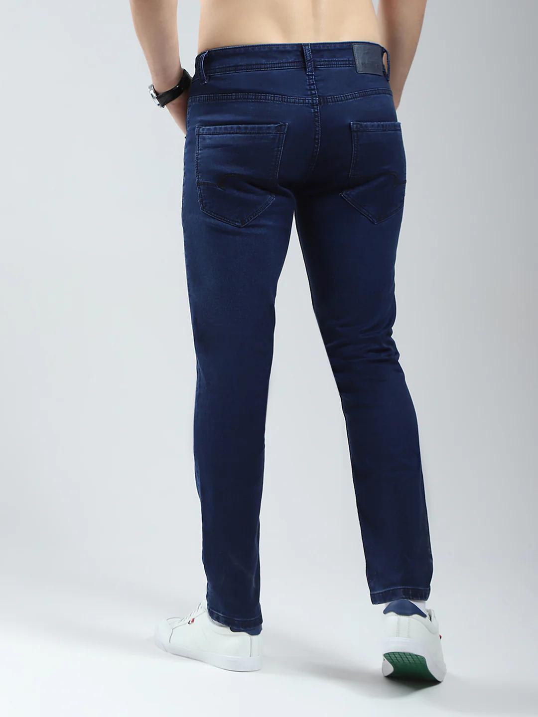 Men Blue Solid Ankle Length Denim - Image 5