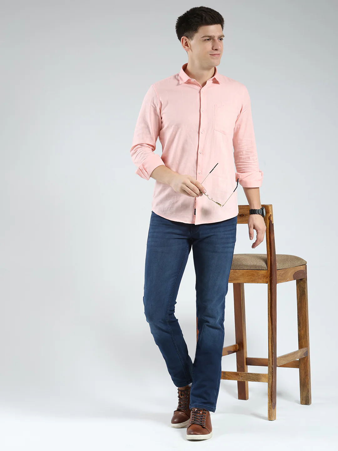Men Blue Solid Narrow Fit Denim - Image 2