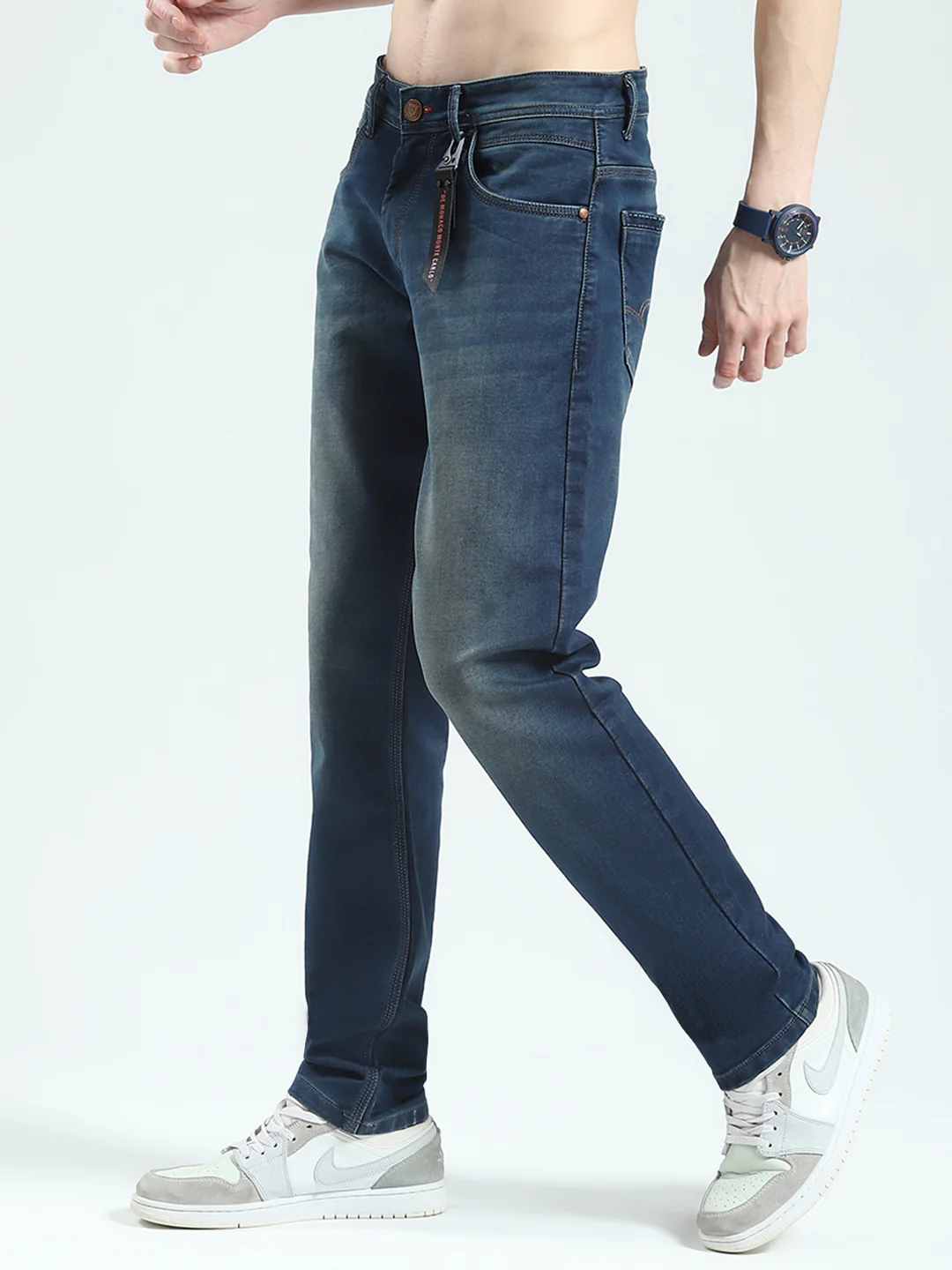 Men Blue Solid Straight Fit Denim - Image 3