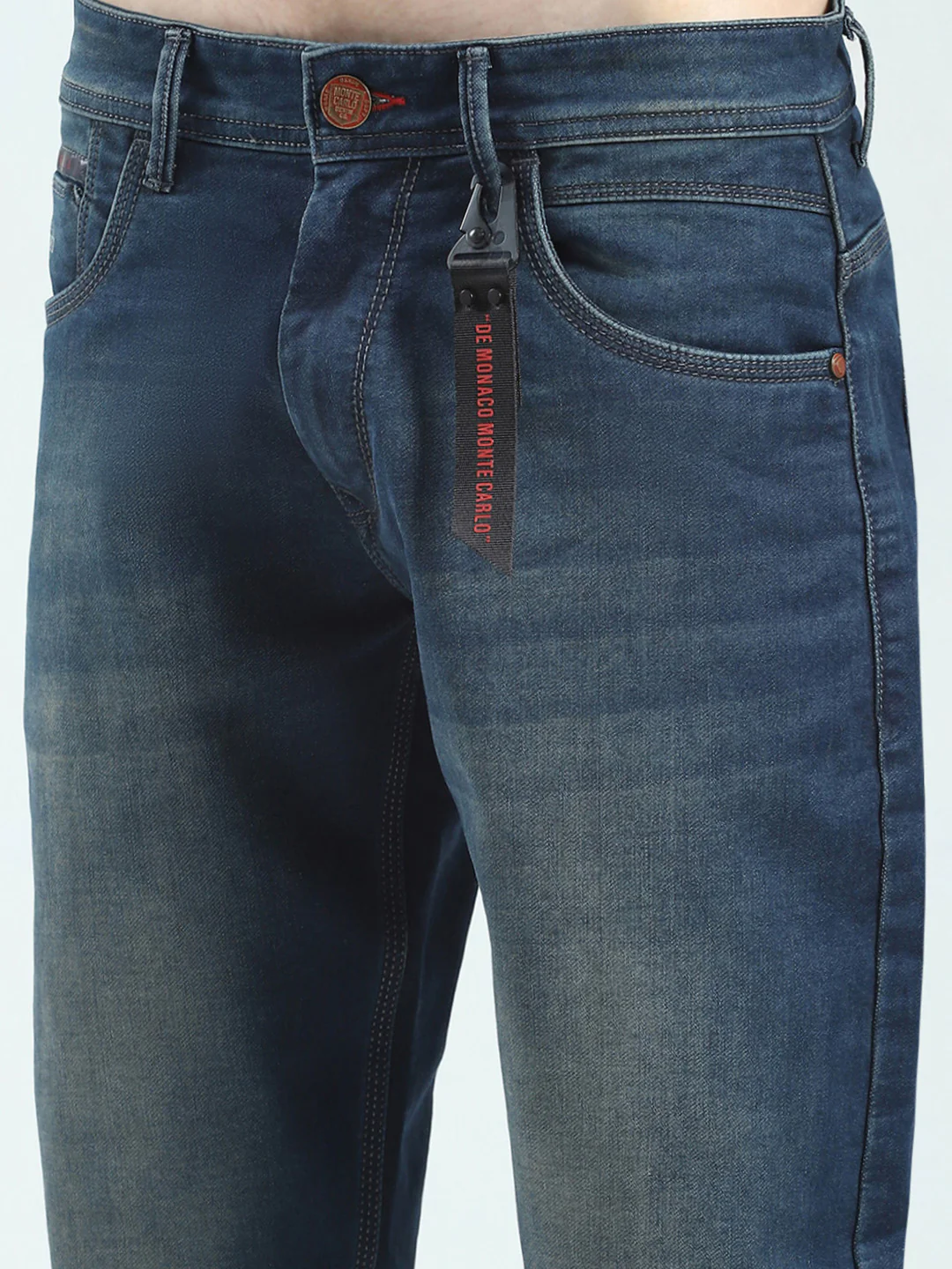 Men Blue Solid Straight Fit Denim - Image 6