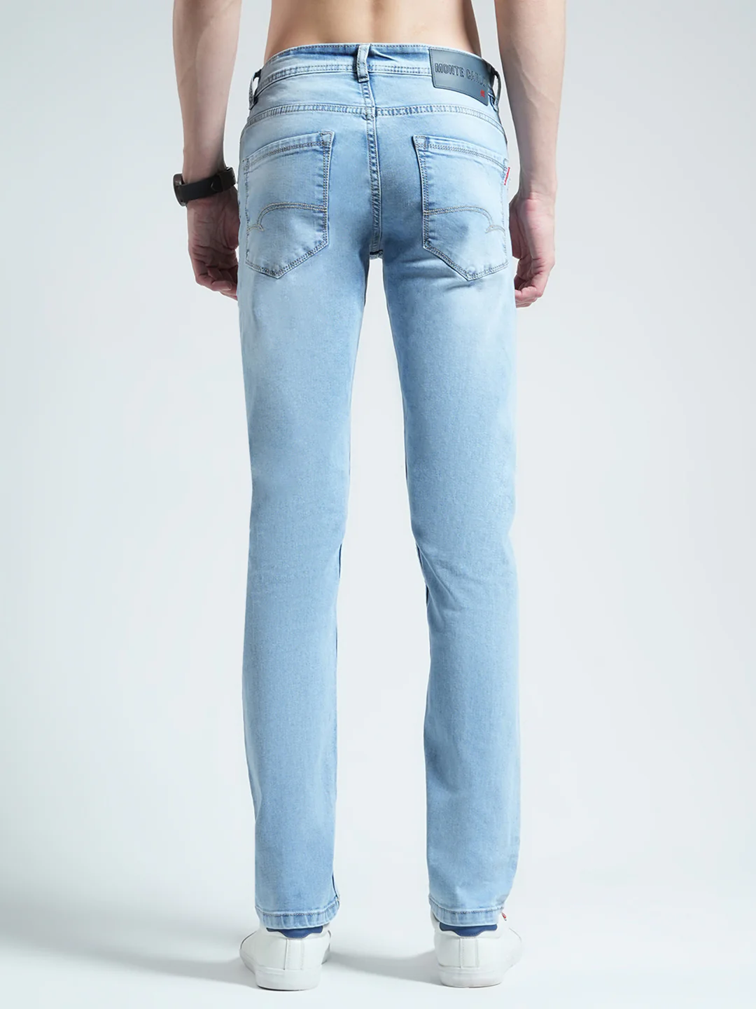 Men Blue Solid Narrow Fit Denim - Image 5