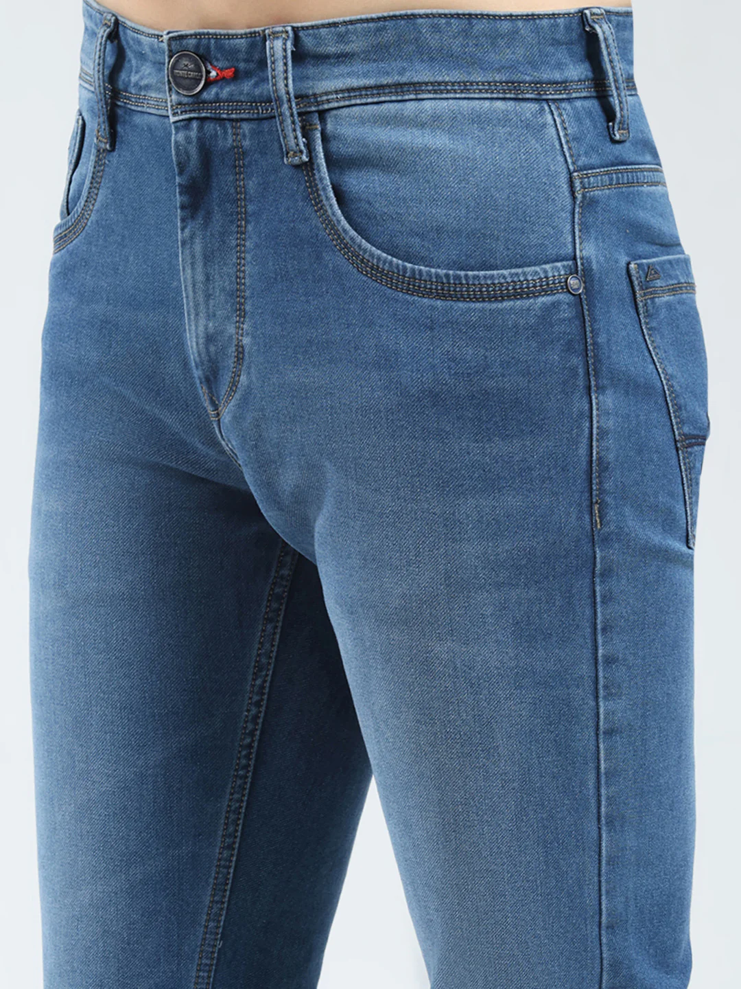 Men Blue Solid Narrow Fit Denim - Image 6