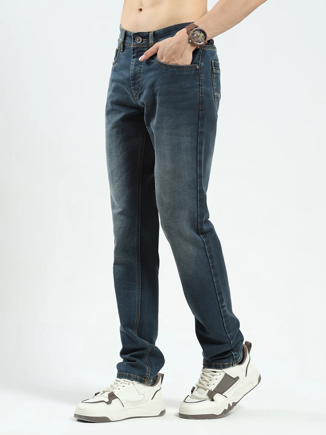 Men Blue Light Wash Skinny Fit Denim - Image 3