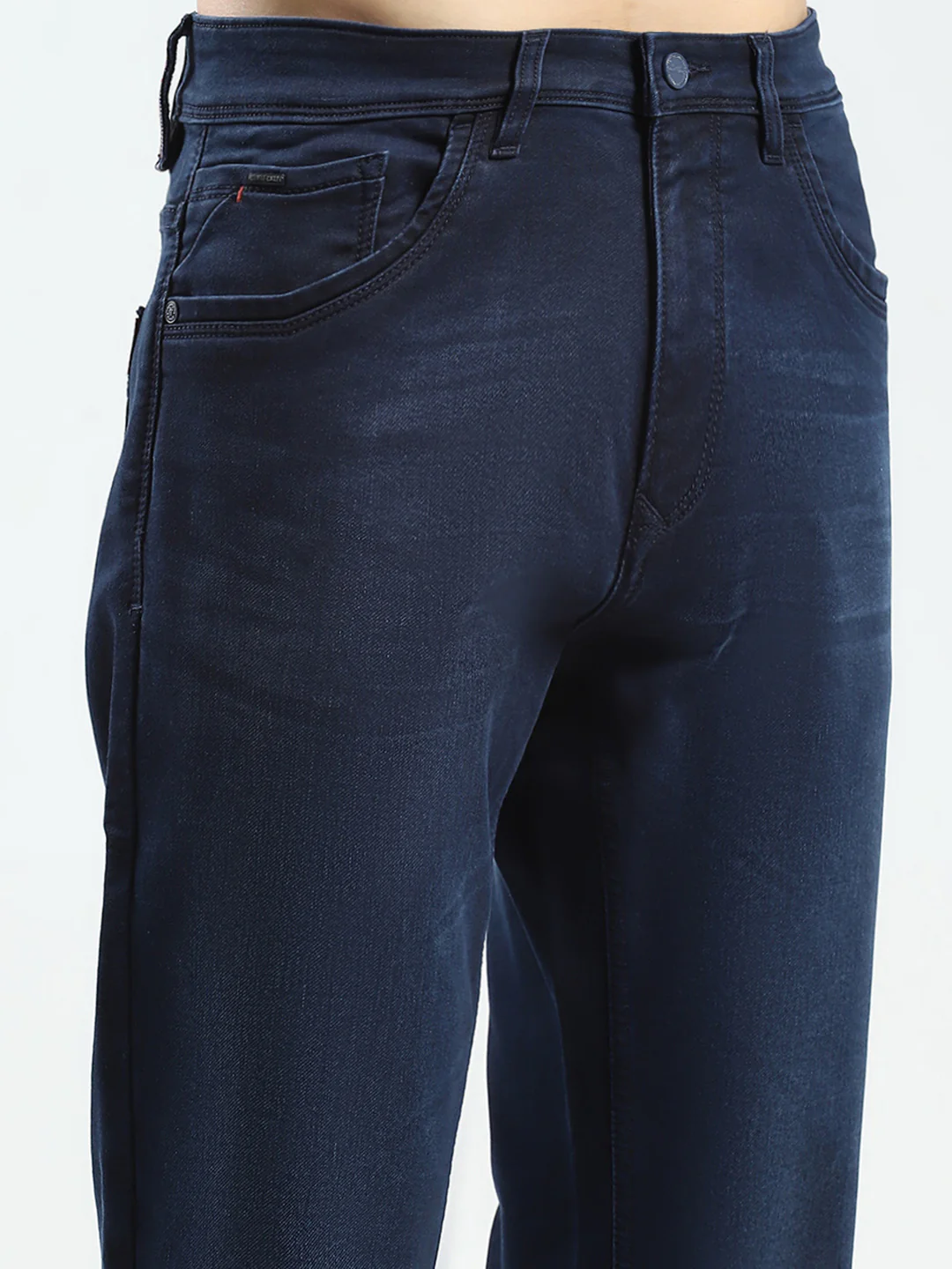 Men Blue Solid Narrow Fit Denim - Image 6