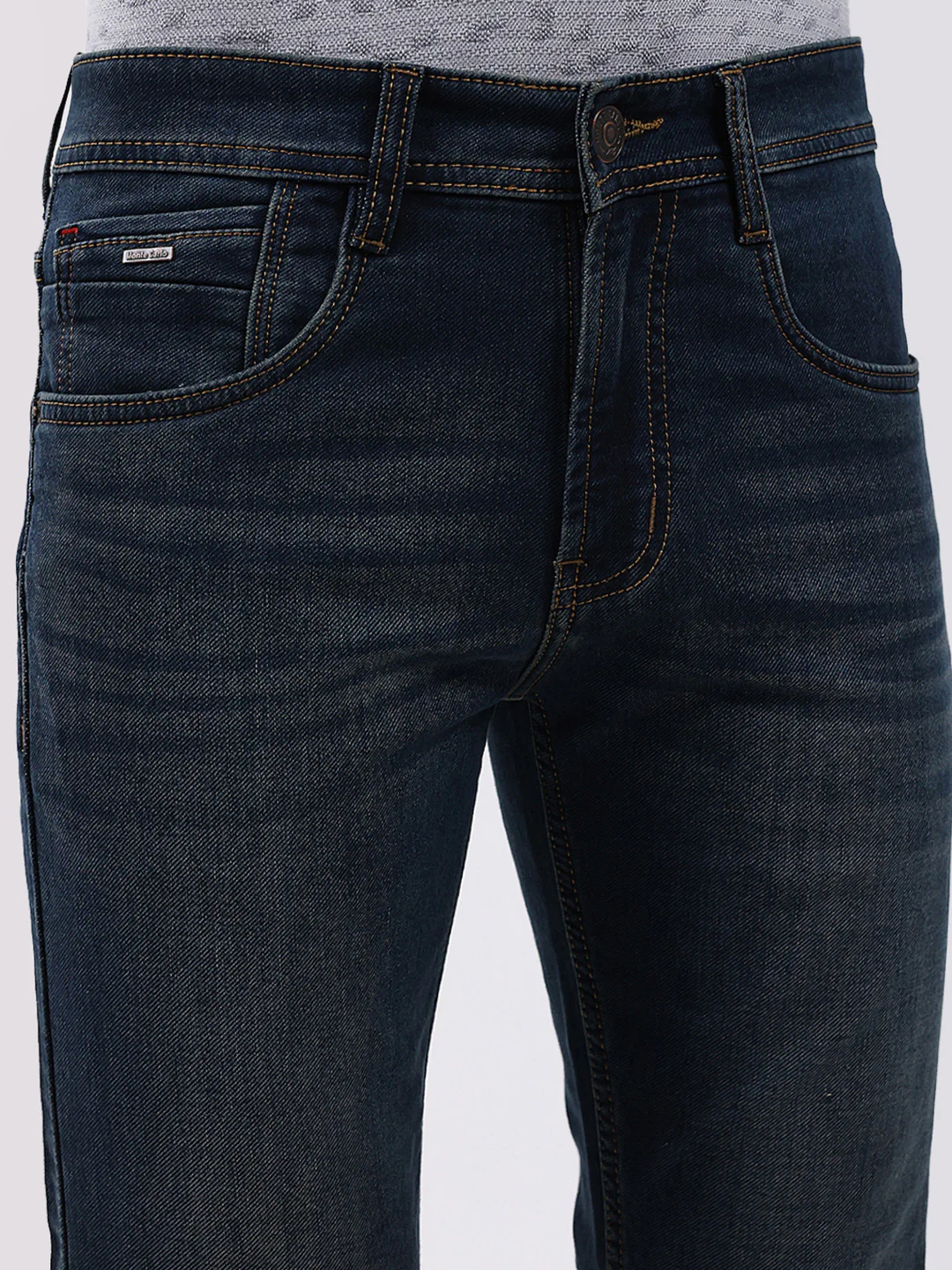 Men Blue Solid Narrow Fit Denim - Image 6