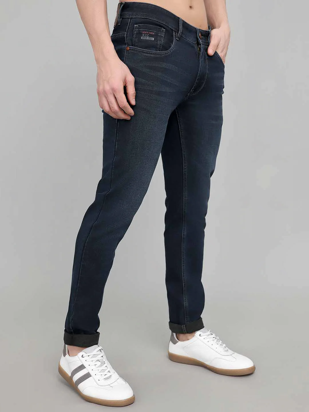 Men Blue Solid Regular Fit Denim - Image 2